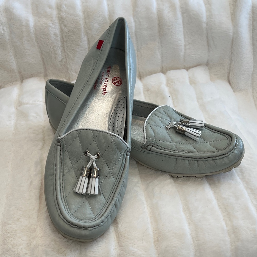 Marc Joseph Light Gray Quilted Tassel Golf Mocs